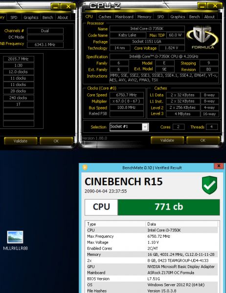 Core i3-7350K на частоте 6750 МГц занял второе место в Cinebench R15