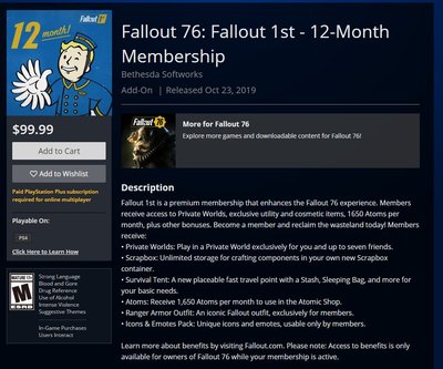 Артель имени Тодда Говарда предлагает игрокам годовую подписку на Fallout 76